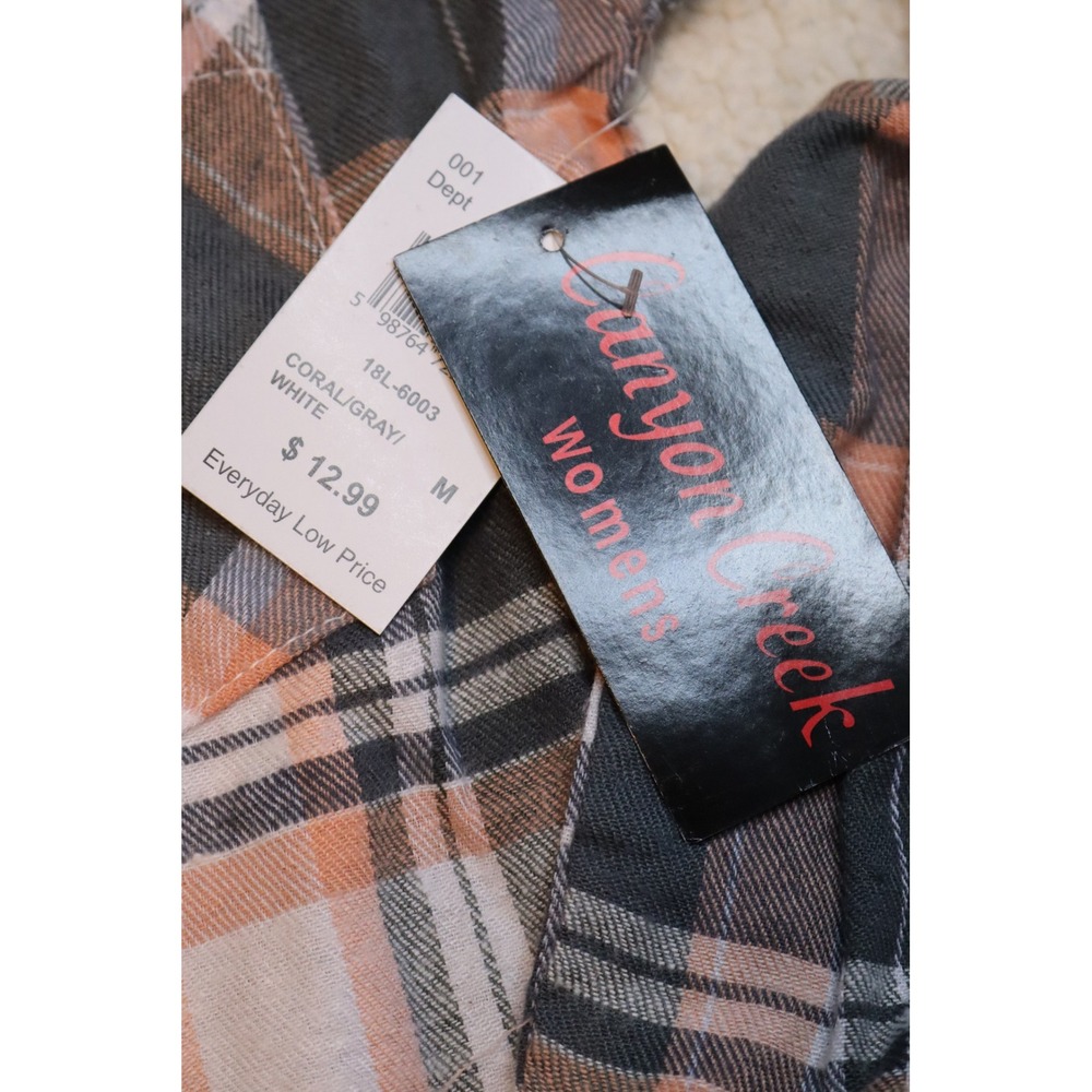 Canyon Creek Womens Plaid Flannel Button Down Shirt Coral Gray White Size M NWT - Picture 3 of 4
